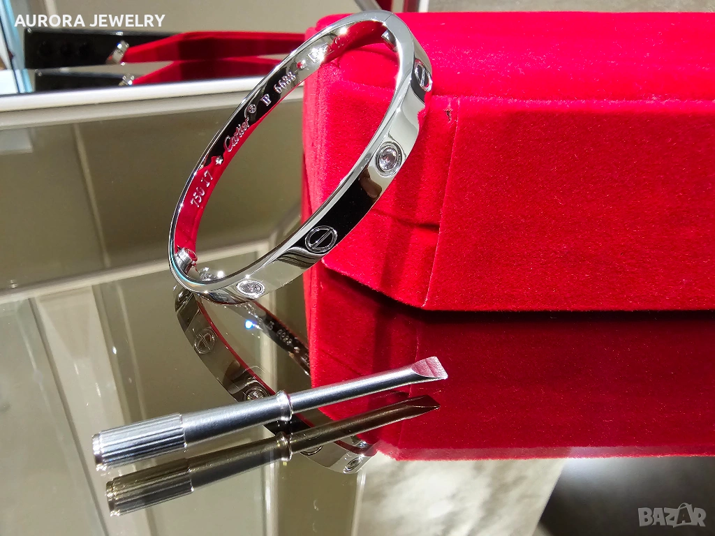 CARTIER Love White Gold 4 Diamonds Гривна с Отверка, снимка 1