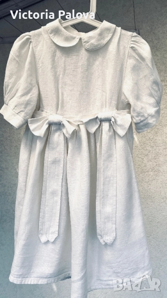 Уникална бутикова  детска рокля груб лен Германия, снимка 1