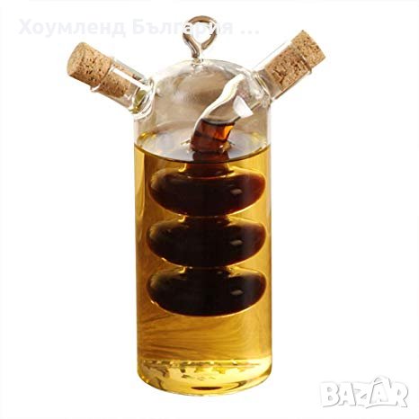Уникален стъклен оливерник 2в1 с коркови тапички, снимка 1