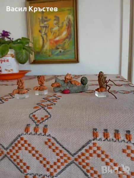Авторски Статуетки, миниатюри от дърво и камък, уникат, 80-те г., снимка 1