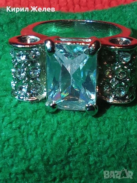 КРАСИВ БЛЕСТЯЩ ПОСРЕБРЕН АРТ ПРЪСТЕН с ОГРОМЕН ЮВЕЛИРНО ФАСЕТИРАН ЦИРКОН 20816, снимка 1