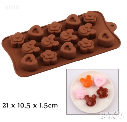 сърце цвете мече силиконов молд форма за шоколадови бонбони лед фондан желирани и др, снимка 1