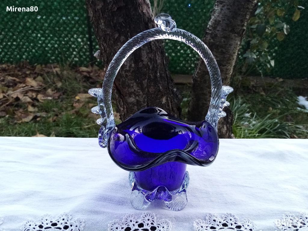 Синя кошничка мурано, снимка 1