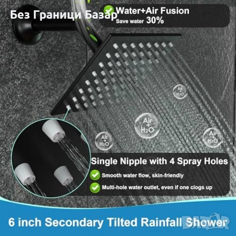 Нов Луксозен душ сет с LED термо дисплей и дъждовна глава 6", Черен за баня, снимка 5 - Други стоки за дома - 51996112
