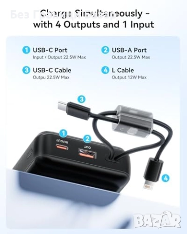 Нова Външна батерия 20000mAh 22.5W бързо зареждане за телефон и таблет, снимка 5 - Външни батерии - 52158018