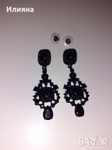 Елегантни черни обеци, снимка 5 - Обеци - 39686304