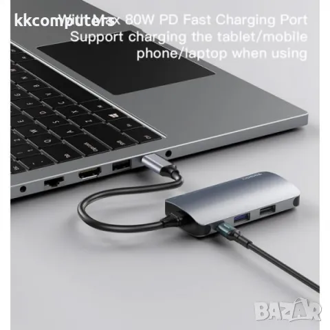 Yesido HB15 HUB адаптер 6в1 /LAN 100Mbps , SD, TF, USB 3.0, PD 80W / Син / Баркод : 2403513, снимка 2 - Резервни части за телефони - 47580222