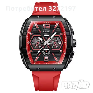 LIGE Кварцов ръчен часовник,Водоустойчив спортен часовник,Силиконова каишка,Хронограф, снимка 3 - Мъжки - 48425513