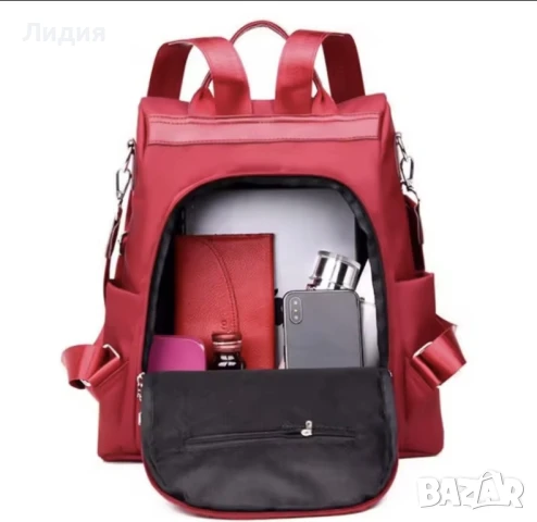 Нова дамска текстилна раница в червен цвят с висулка , снимка 5 - Чанти - 50808519