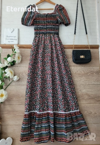 Нова дълга бохо рокля памучна материя на цветя с дантела , снимка 10 - Рокли - 51498423