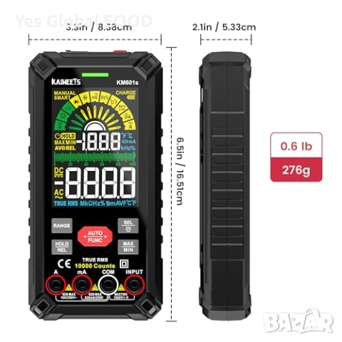 KAIWEETS KM601S мултиметър 10000 counts True RMS акумулаторен, снимка 9 - Други инструменти - 53021173