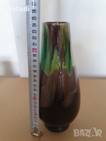 Стара керамична ваза двуцветна от соца височина 24см, снимка 4 - Антикварни и старинни предмети - 42242985