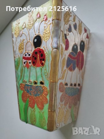 Ръчно рисуван, масивен стъклен свещник. Или ваза, за сухи цветя. , снимка 1 - Вази - 38570852