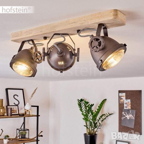 Плафон Herford, регулируема плафониера от метал/дърво/стъкло в черно-кафяво/натурално, снимка 2 - Други - 39956973