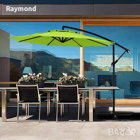 Висящ градински чадър 3м със соларни LED светлини – Зелен, снимка 2 - Градински мебели, декорация  - 51053130