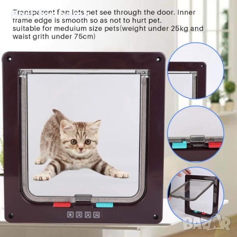 Врата за домашни любимци,прозрачна врата с клапа за котки (19 x 20) (кафява), снимка 4 - Други стоки за животни - 42778214