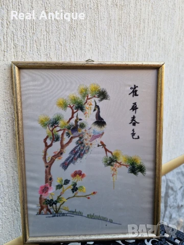 Прекрасна антикварна китайска картина бродерия върху коприна , снимка 5 - Картини - 51155577