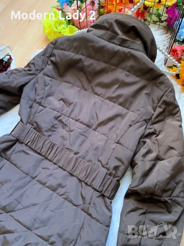 Кафяво зимно яке с колан, снимка 3 - Якета - 50979193