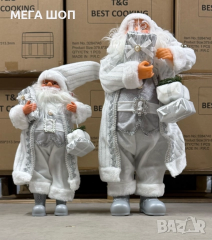Дядо Коледа в сребристо – празнична фигура, която носи магия и уют у дома (50 / 70 / 90 см), снимка 3 - Декорация за дома - 52586272