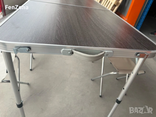 Комплект сгъваема къмпинг маса с 4 стола, регулируема височина, дизайн "куфар" в сив цвят, снимка 4 - Други стоки за дома - 53947099