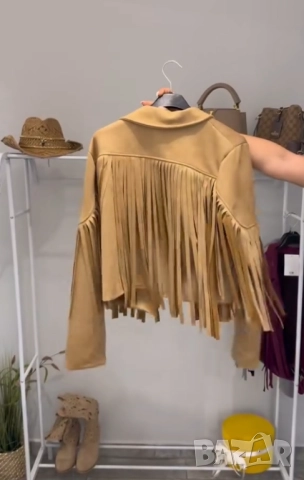  Късо велурено яке с ефектни ресни  , снимка 5 - Якета - 51927188