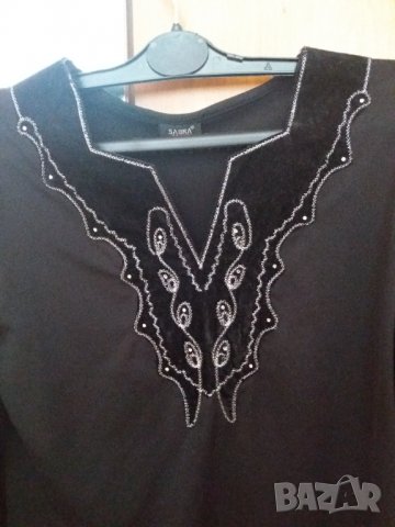 Дамска черна блуза SABRA със сребристи орнаменти, снимка 4 - Блузи с дълъг ръкав и пуловери - 36874503