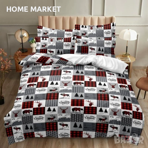 Коледно спално бельо, 100% памук, 6 части Този комплект съдържа:  6 части, двулицев двоен комплект: , снимка 9 - Спално бельо - 52538215