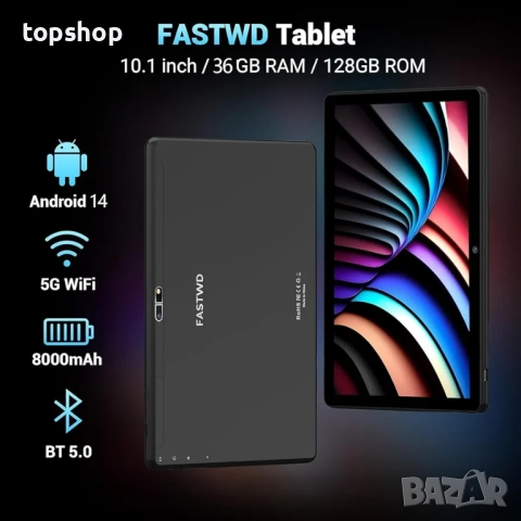 Нов таблет FASTWD 10-инчов Android 14, 36GB RAM + 128GB ROM, 5G WiFi таблет, GPS, 8000mAh..., снимка 2 - Таблети - 51982234
