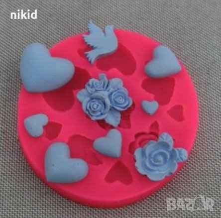 Сърца сърце рози гълъб сватба сватбен силиконов молд форма калъп фондан декор гипс