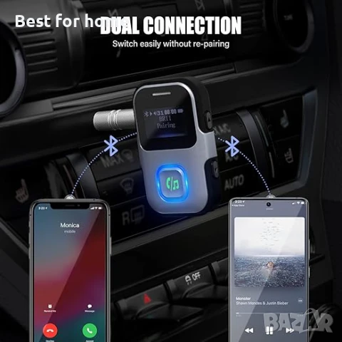 LENCENT Bluetooth 5.0 адаптер за кола с микрофон, снимка 6 - Друга електроника - 50753527