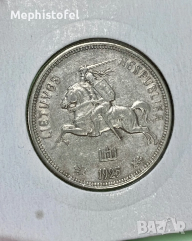 5 литаса 1925 г, Литва - сребърна монета, рядка, снимка 2 - Нумизматика и бонистика - 52140550