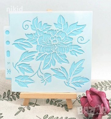 Роза Божур с листа шаблон стенсил спрей торта бисквитки и др