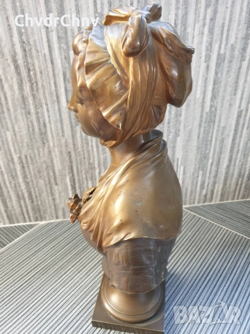 49см-10кг Laurent статуетка-бюст/стара френска бронзова скулптура/фигура на жена-млада дама, снимка 2 - Статуетки - 52967354