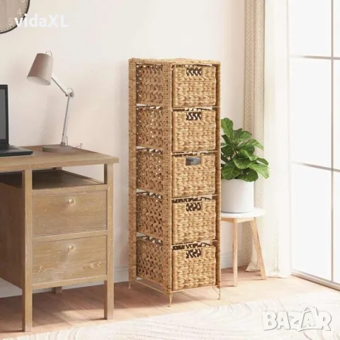 vidaXL Скрин с 5 чекмеджета-кошници, 25,5x37x100 см, воден хиацинт（SKU: 245492）, снимка 2 - Секции и витрини - 56135565