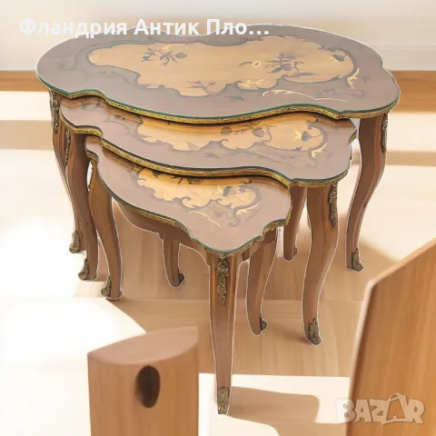 Комплект три маси с интарзия , снимка 2 - Маси - 34770926