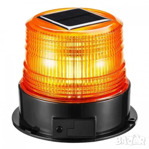 Соларна LED сигнална лампа маяк 95mm x 115mm 12V оранжева 18 SMD LED