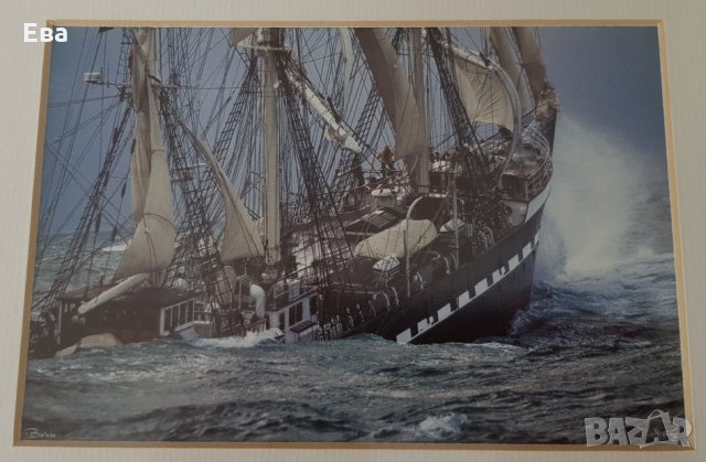 Пейзаж морски кораб вълни Картина рамкирана Репродукция, снимка 3 - Картини - 34122950
