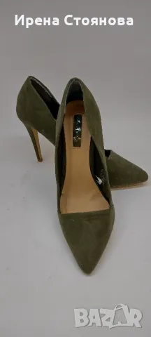 Дамски обувки в маслено зелен цвят на висок ток. Материя велур. Размер 40/41 номер , снимка 8 - Маратонки - 49271041