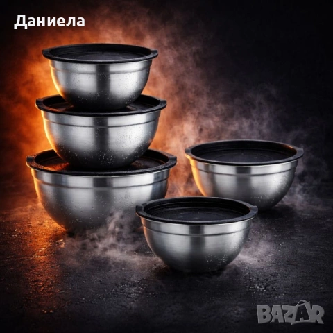 Комплект купи от неръждаема стомана 18/10 с капаци – 10 части, матово покритие, снимка 2 - Други - 53331975