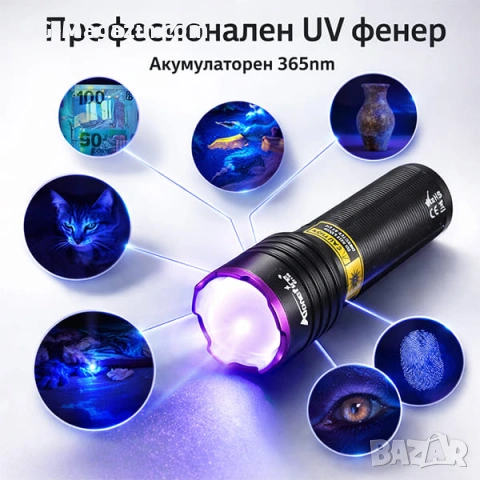 Професионален мощен ръчен ув фенер 365nm UV за камъни фалшиви пари печати акумулаторен USB zoom