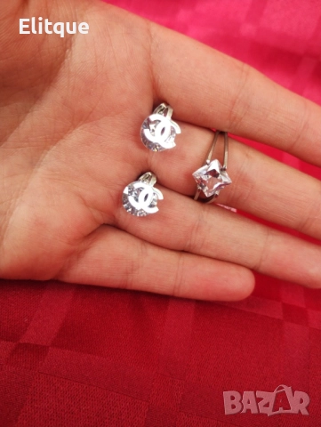 Пръстен с камък и обеци chanel, снимка 3 - Други стоки за дома - 52905983