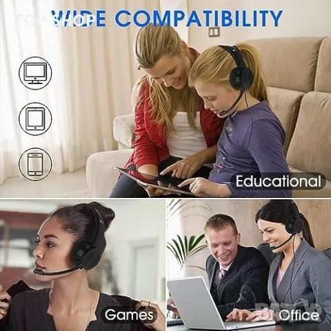 Нови Комфортни USB Слушалки с микрофон Намаляване Шум, снимка 5 - Микрофони - 49450913