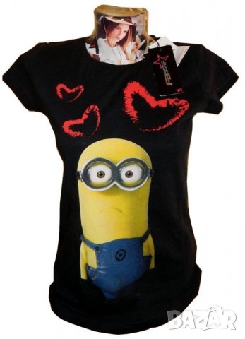 Тениска с минъон в черен цвят - М размер
