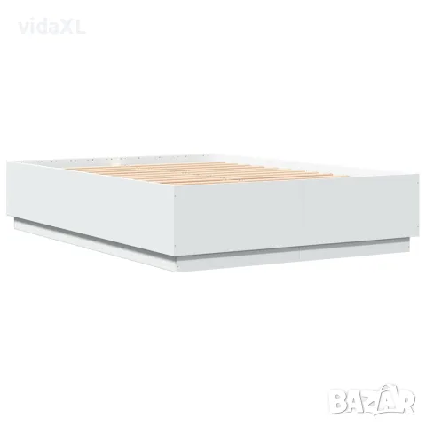 vidaXL Рамка за легло с LED осветление бяла 150x200 см инженерно дърво, снимка 7 - Спални и легла - 56146771