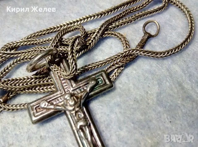 РАЗПЯТИЕ СРЕБЪРЕН КРЪСТ МАРКОВО ЛАКИРАНО СРЕБРО 925 със СРЕБЪРНА ВЕРИЖКА РЪЧНА РЕТРО ПЛЕТКА 25160, снимка 4 - Колиета, медальони, синджири - 50073170