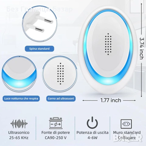 Нов комплект 6 броя Ултразвуков репелент против комари и мишки 120 м² 360° UK контакт, снимка 2 - Други стоки за дома - 53896923