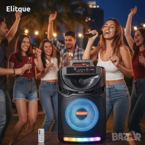 Bluetooth караоке колона с безжичен микрофон – 8,5″ говорител, LED светлини, TWS и FM радио, снимка 4 - Друга електроника - 52820134