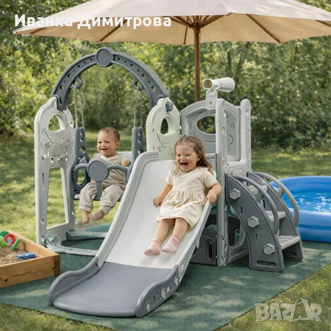 Детска сива пързалка с люлка 3 в 1 – за дома и двора, снимка 5 - Детски люлки - 54315225