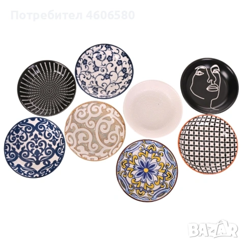 Керамична чиния 9.5 см, различни дизайни Тази керамична чиния съчетава модерен дизайн и практичност,