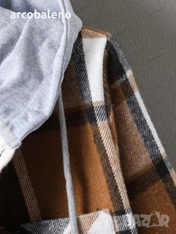 Ежедневна мъжка карирана риза (яке) с качулка, 5цвята, снимка 13 - Ризи - 42760268